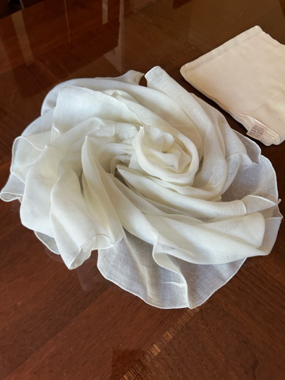 Cream Lightweight Sheer Scarf cotton French matching pair, 35“ x 35“
